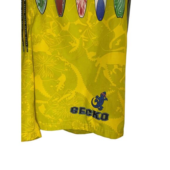 VTG Gecko Hawaii Swimming Trunk y2k 90s Novelty Yellow Beach Printed Lizard L - Picture 3 of 7